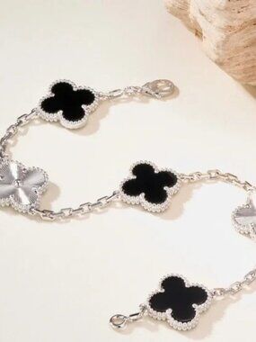 Van Cleef & Arpels Black and Silver Alhambra Motif Bracelet